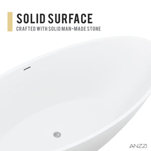 Anzzi Masoko 6.2 ft. Solid Surface Center Drain Freestanding Bathtub in Matte White FT-AZ8420