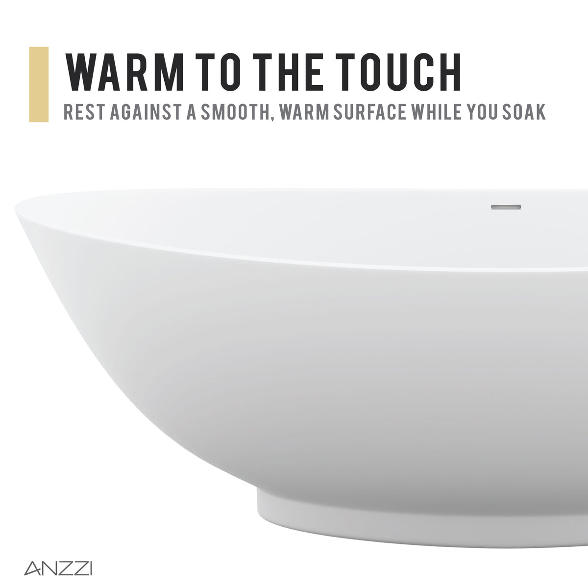 Anzzi Masoko 6.2 ft. Solid Surface Center Drain Freestanding Bathtub in Matte White FT-AZ8420
