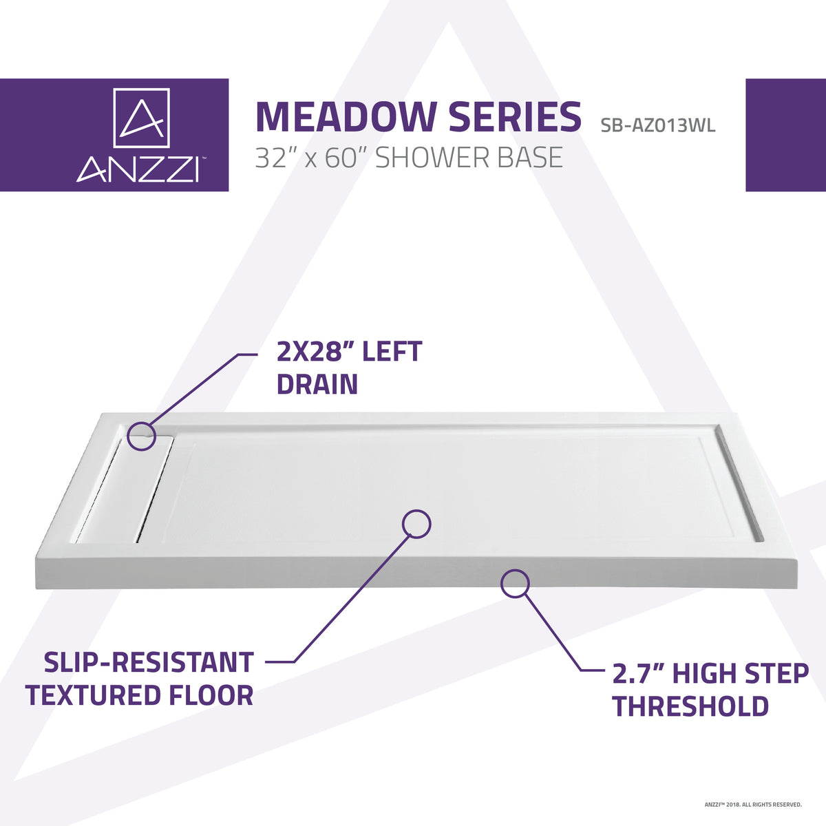 Anzzi Meadow Series 60 in. x 32 in. Shower Base in White SB-AZ013WL