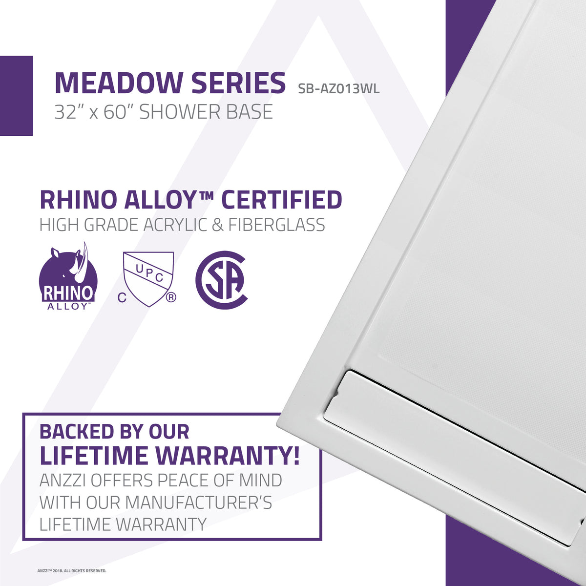 Anzzi Meadow Series 60 in. x 32 in. Shower Base in White SB-AZ013WL