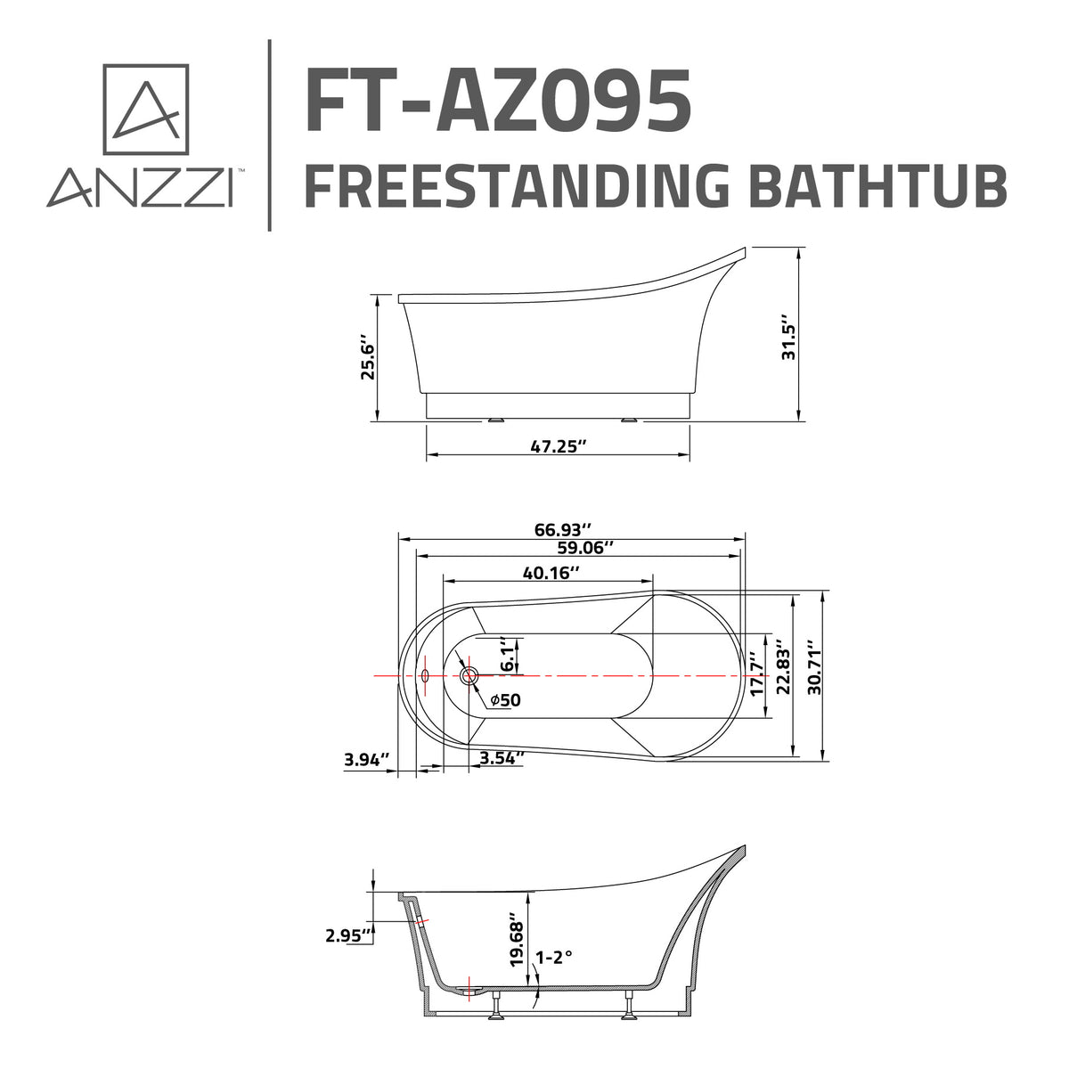 Anzzi Prima 67 in. Acrylic Flatbottom Non-Whirlpool Bathtub in White FT-AZ095