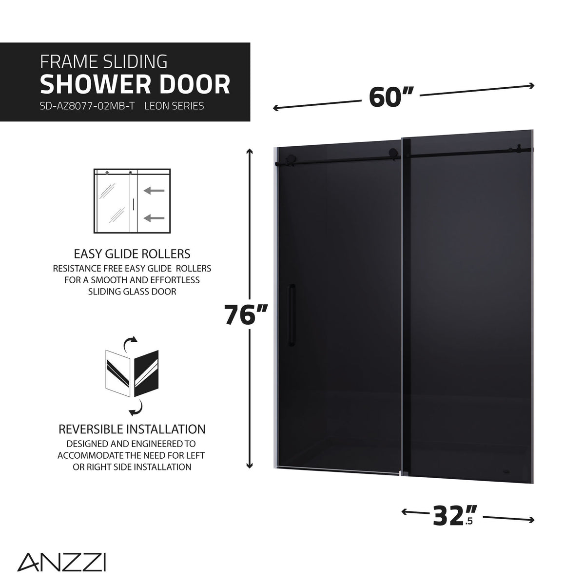 Anzzi Raymore Series 60 in. x 62 in. Frameless Sliding Tub Door SD-AZ8080-01