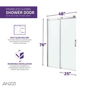Anzzi Rhodes Series 48 in. x 76 in. Frameless Sliding Shower Door with Handle SD-FRLS05701