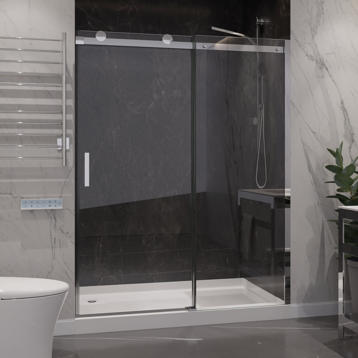 Anzzi Rhodes Series 60 in. x 76 in. Frameless Sliding Shower Door with Handle  SD-FRLS05702