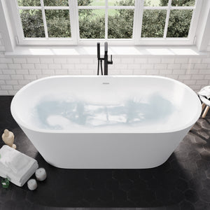 Anzzi Roccia 5.1 ft. Solid Surface Center Drain Freestanding Bathtub in Matte White FT-AZ505