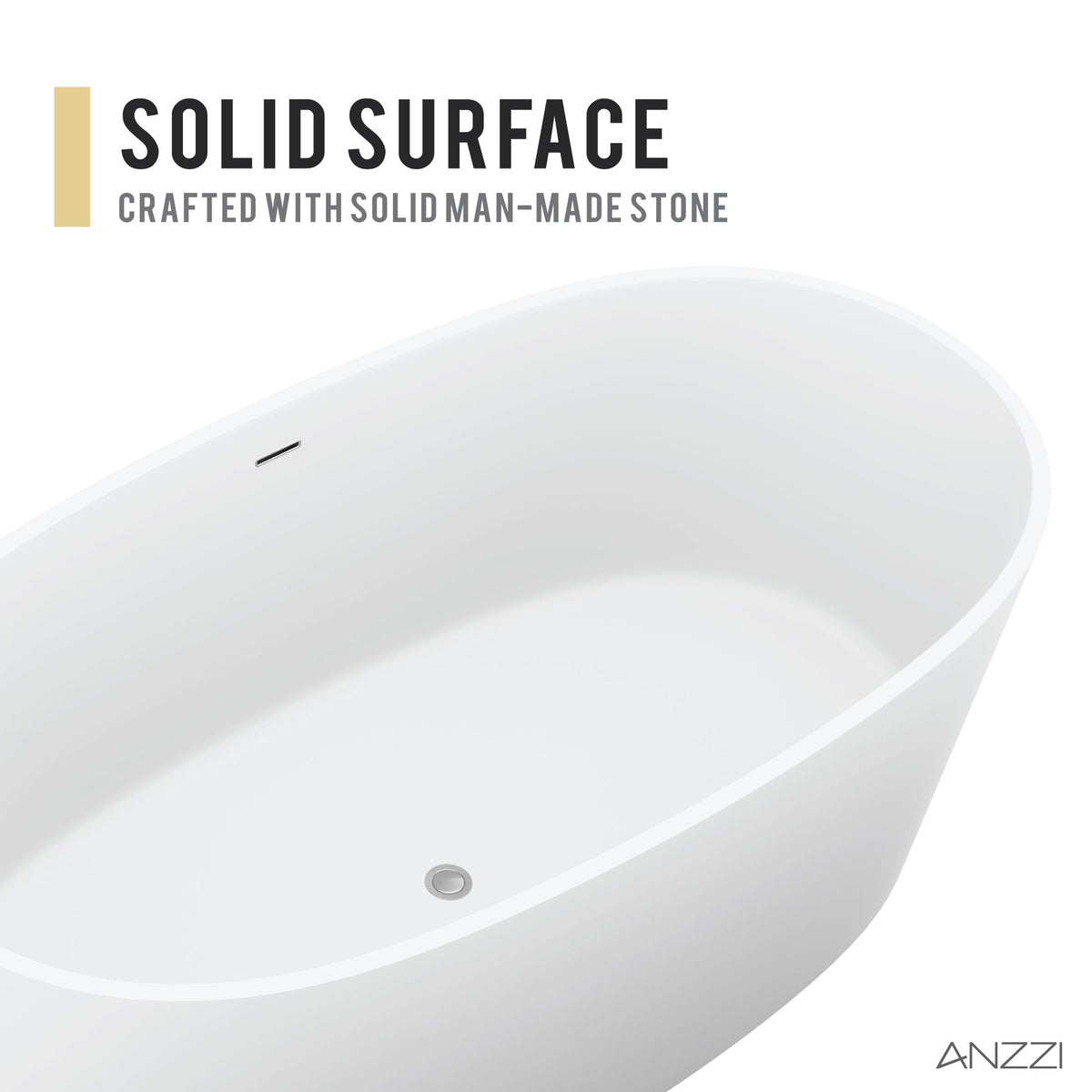 Anzzi Roccia 5.1 ft. Solid Surface Center Drain Freestanding Bathtub in Matte White FT-AZ505