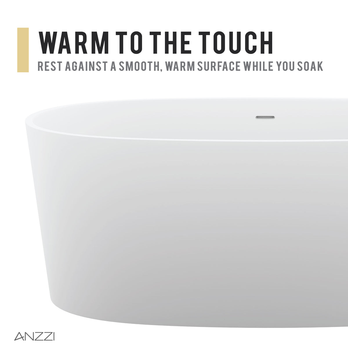 Anzzi Roccia 5.1 ft. Solid Surface Center Drain Freestanding Bathtub in Matte White FT-AZ505