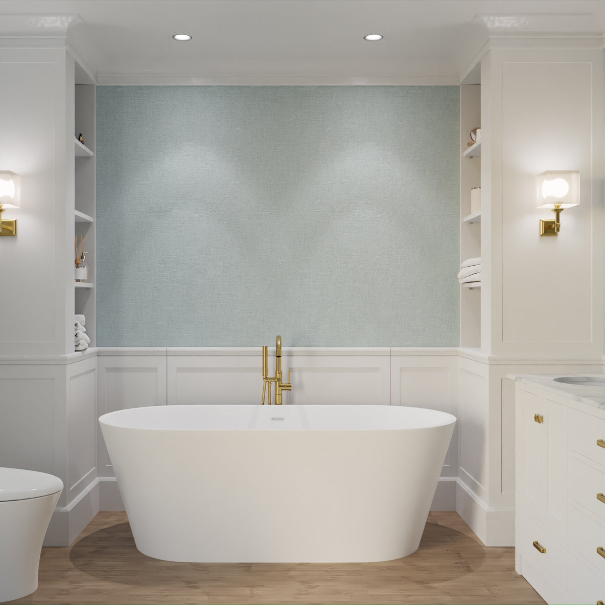 Anzzi Rossetto 5.6 ft. Solid Surface Center Drain Freestanding Bathtub in Matte White FT-AZ503