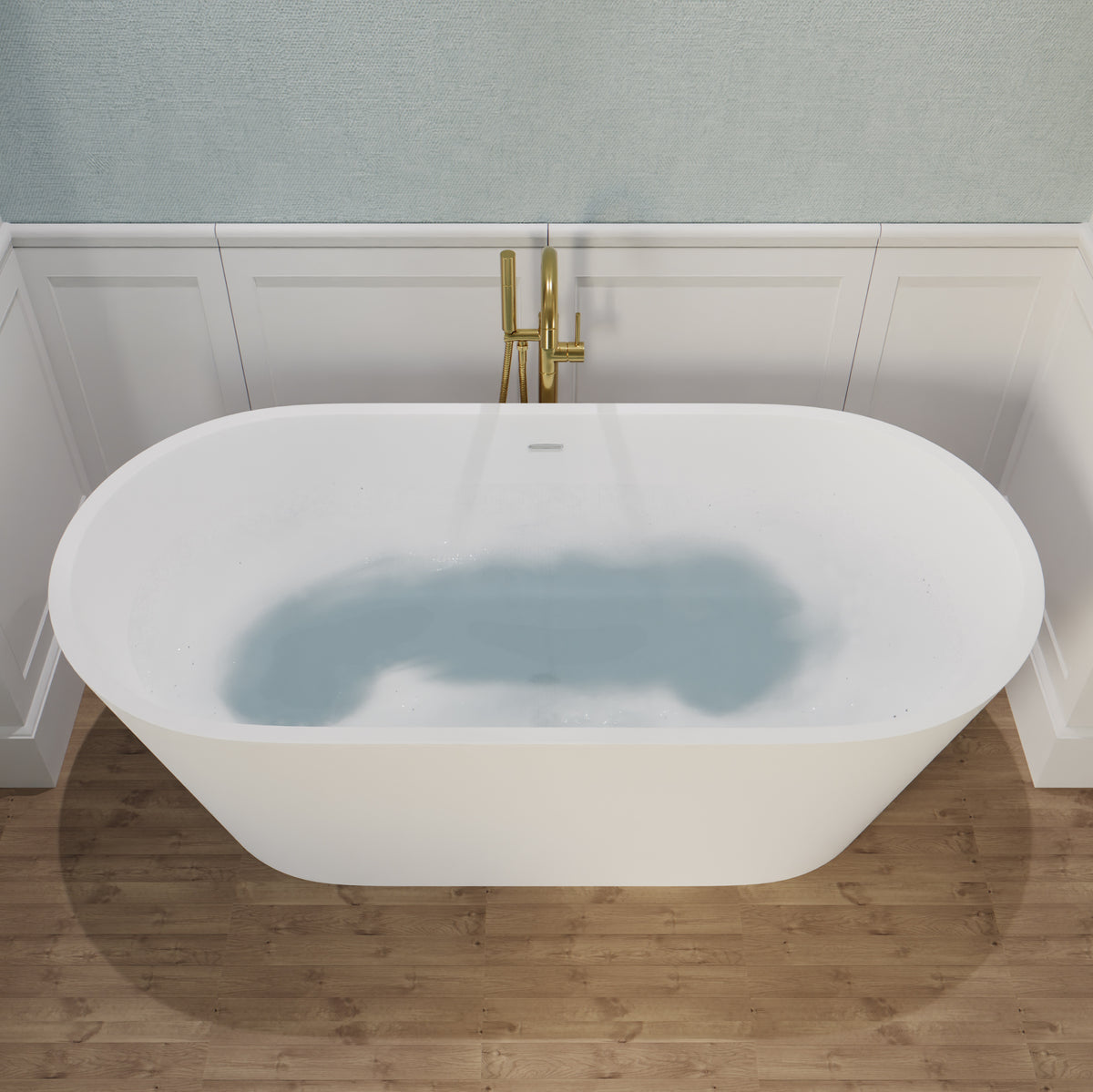 Anzzi Rossetto 5.6 ft. Solid Surface Center Drain Freestanding Bathtub in Matte White FT-AZ503