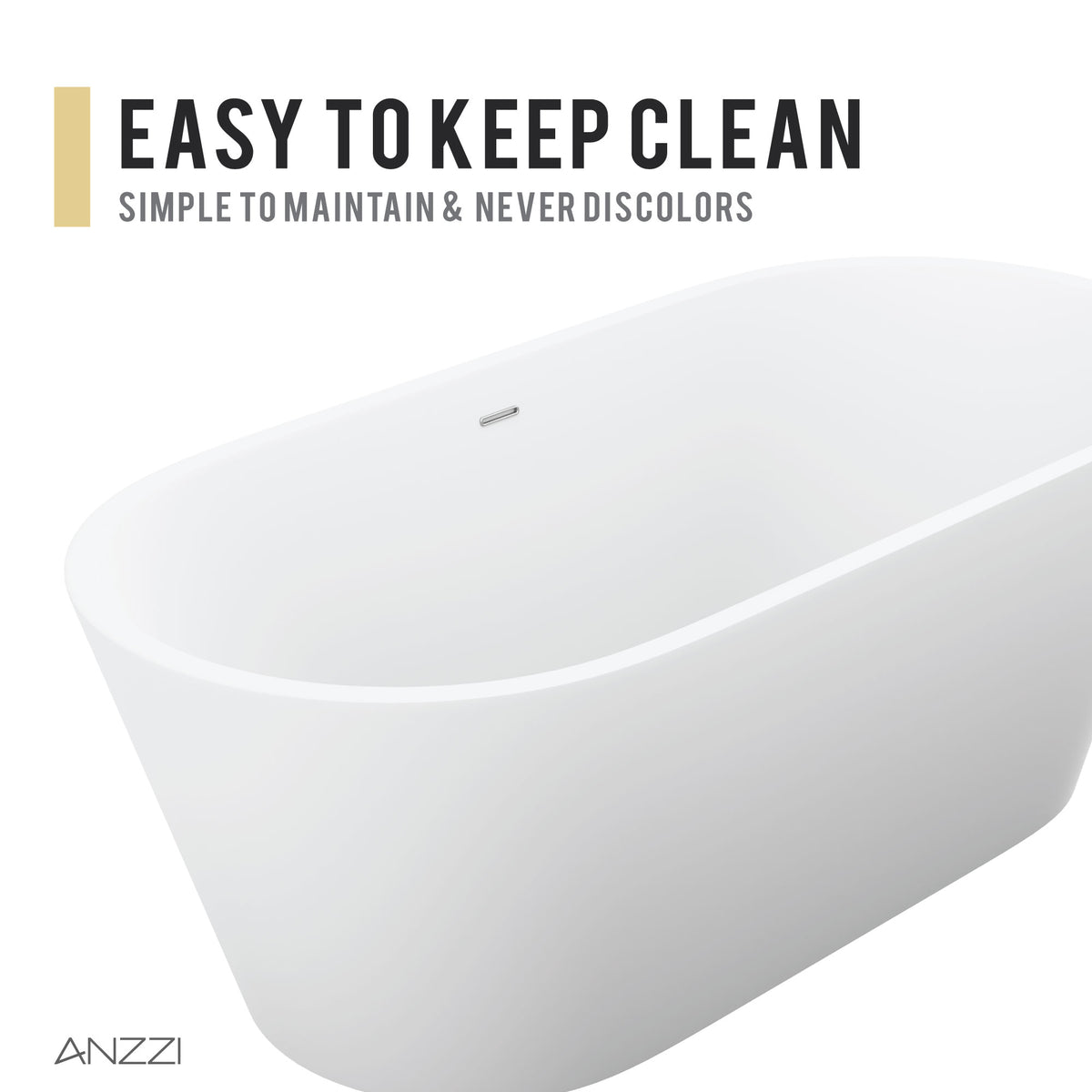 Anzzi Rossetto 5.6 ft. Solid Surface Center Drain Freestanding Bathtub in Matte White FT-AZ503