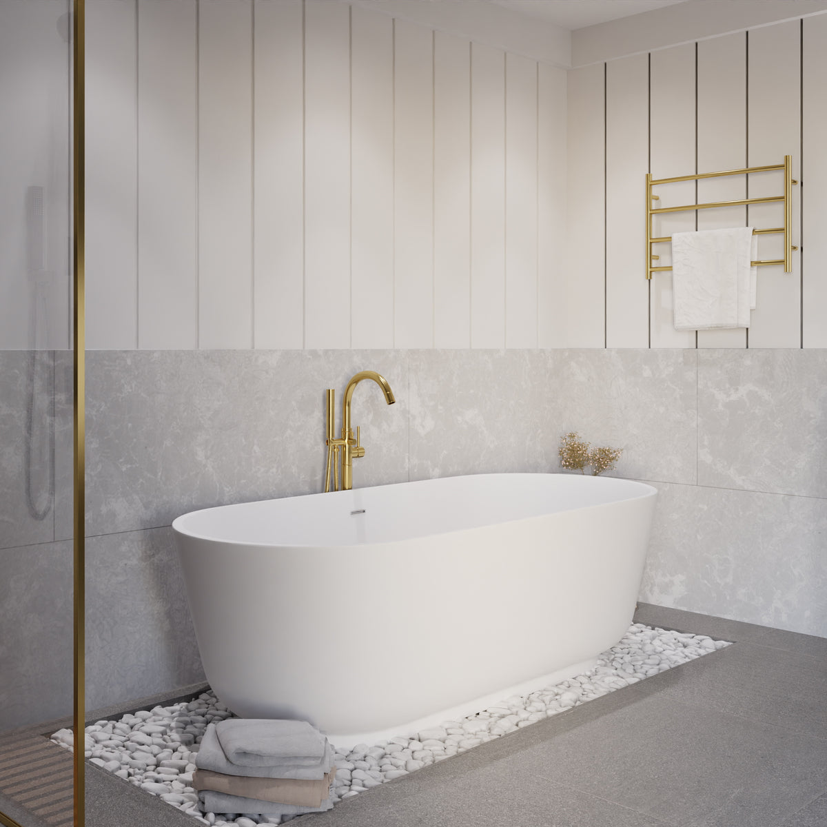 Anzzi Sabbia 5.9 ft. Solid Surface Center Drain Freestanding Bathtub in Matte White FT-AZ511