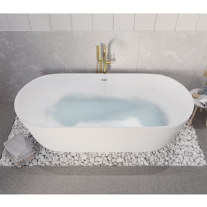 Anzzi Sabbia 5.9 ft. Solid Surface Center Drain Freestanding Bathtub in Matte White FT-AZ511