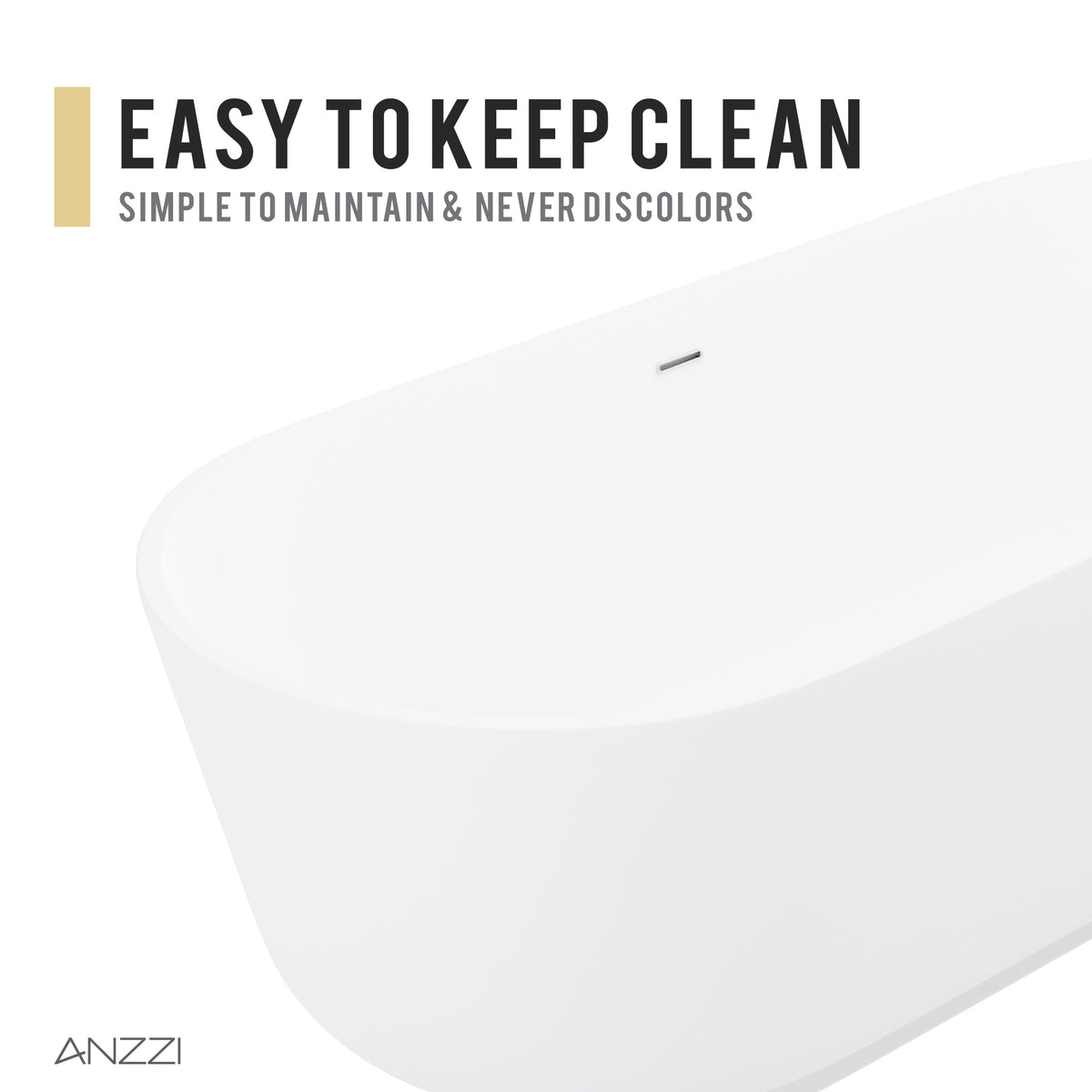 Anzzi Sabbia 5.9 ft. Solid Surface Center Drain Freestanding Bathtub in Matte White FT-AZ511