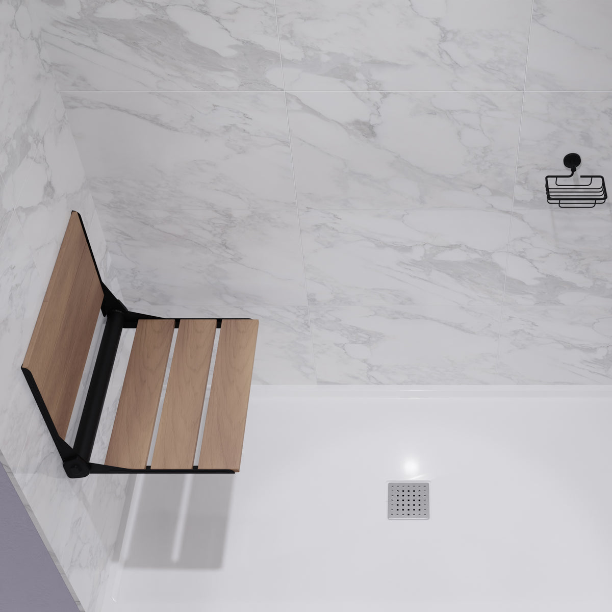 Anzzi Saxon 16.7'' Teak Wall Mounted Folding Shower Seat AC-AZ203