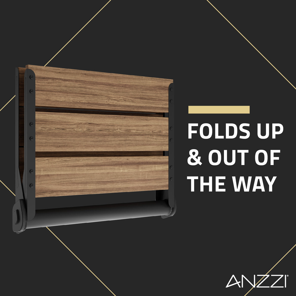Anzzi Saxon 16.7'' Teak Wall Mounted Folding Shower Seat AC-AZ203