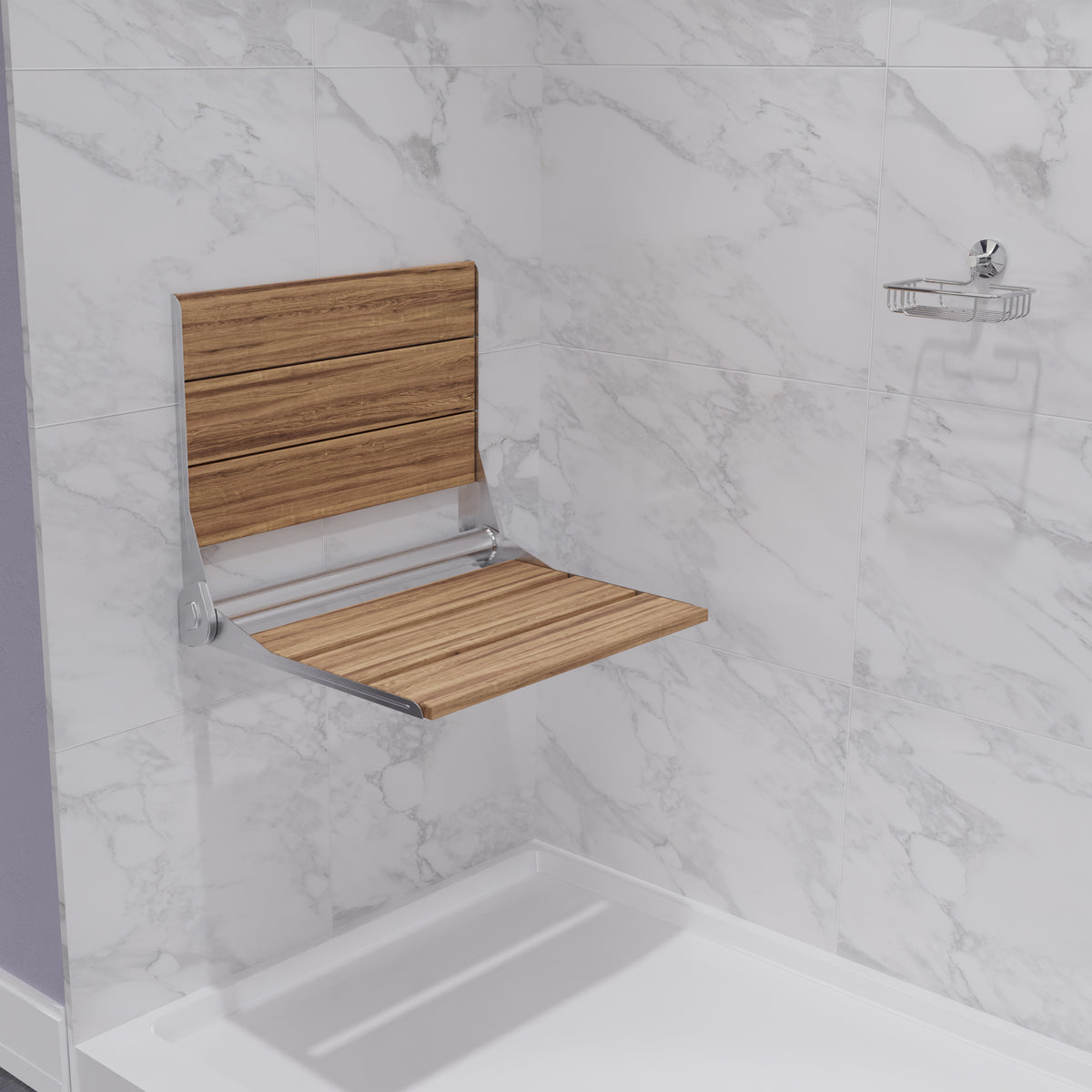 Anzzi Saxon 16.7'' Teak Wall Mounted Folding Shower Seat AC-AZ203