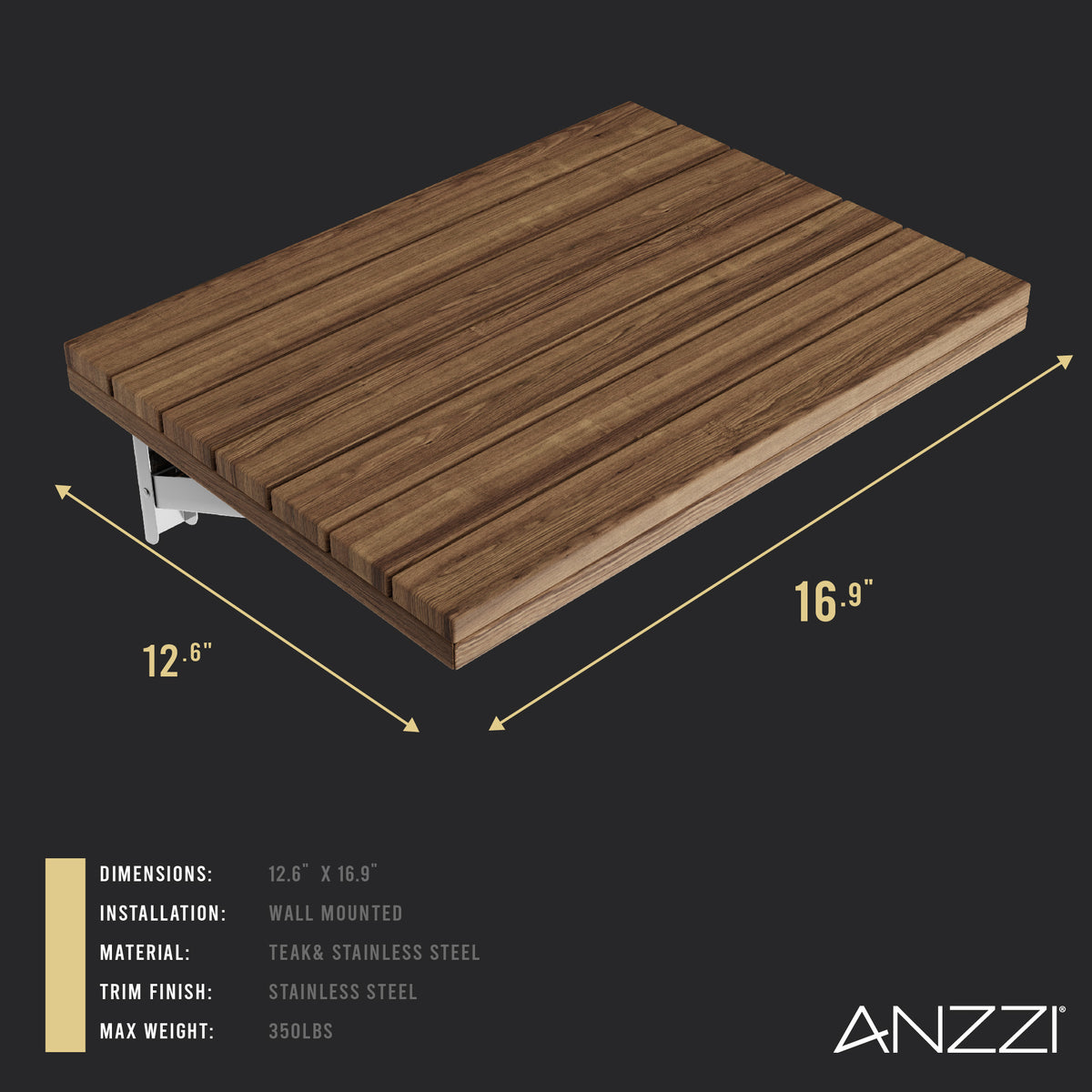 Anzzi Shoren 12.6'' Teak Wall Mounted Folding Shower Seat AC-AZ82