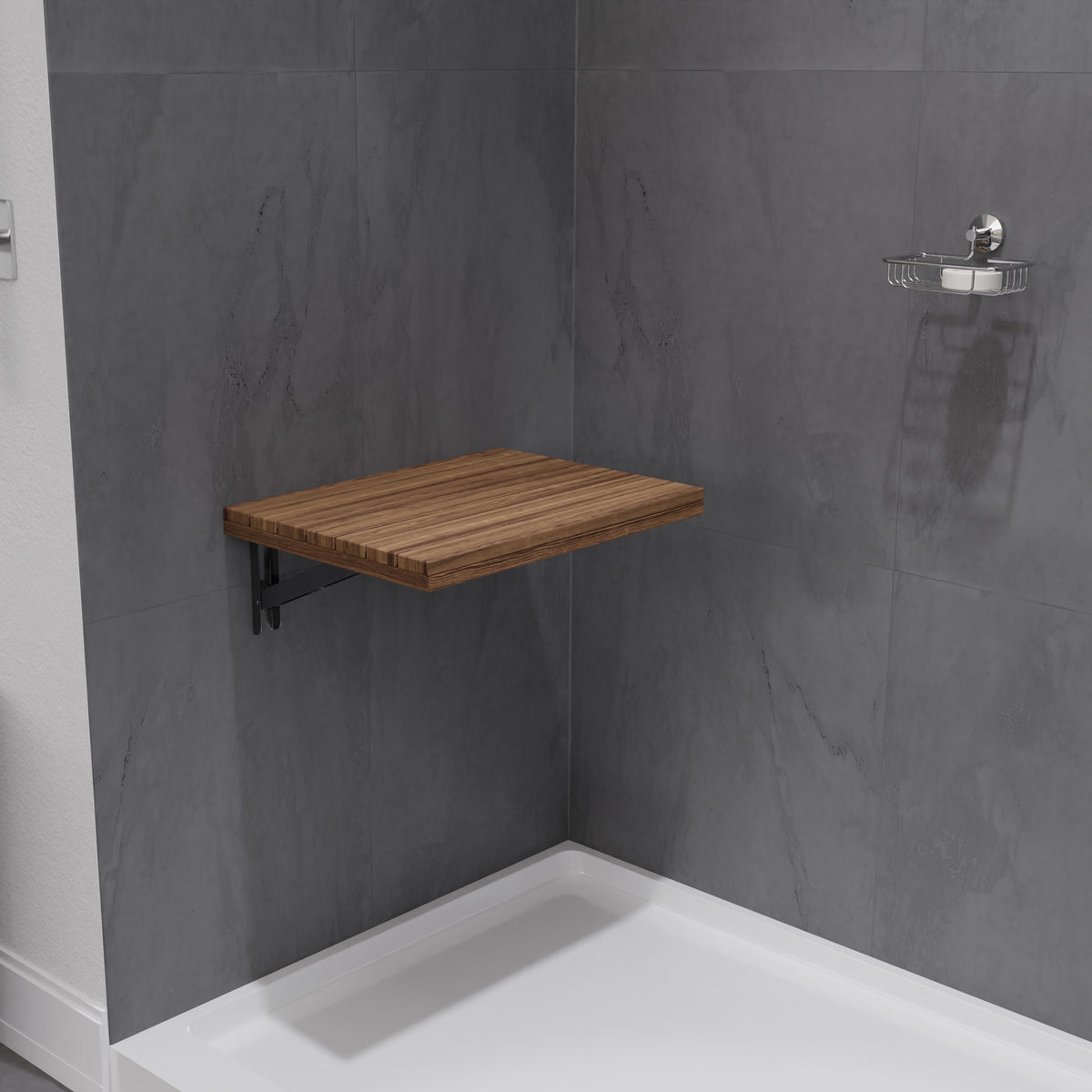 Anzzi Shoren 12.6'' Teak Wall Mounted Folding Shower Seat AC-AZ82