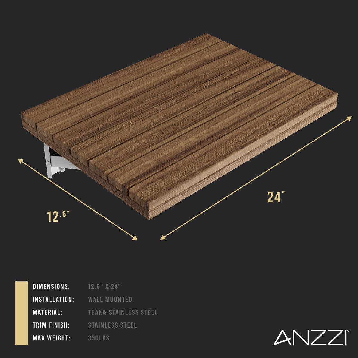 Anzzi Shoren 12.6'' Teak Wall Mounted Folding Shower Seat AC-AZ82
