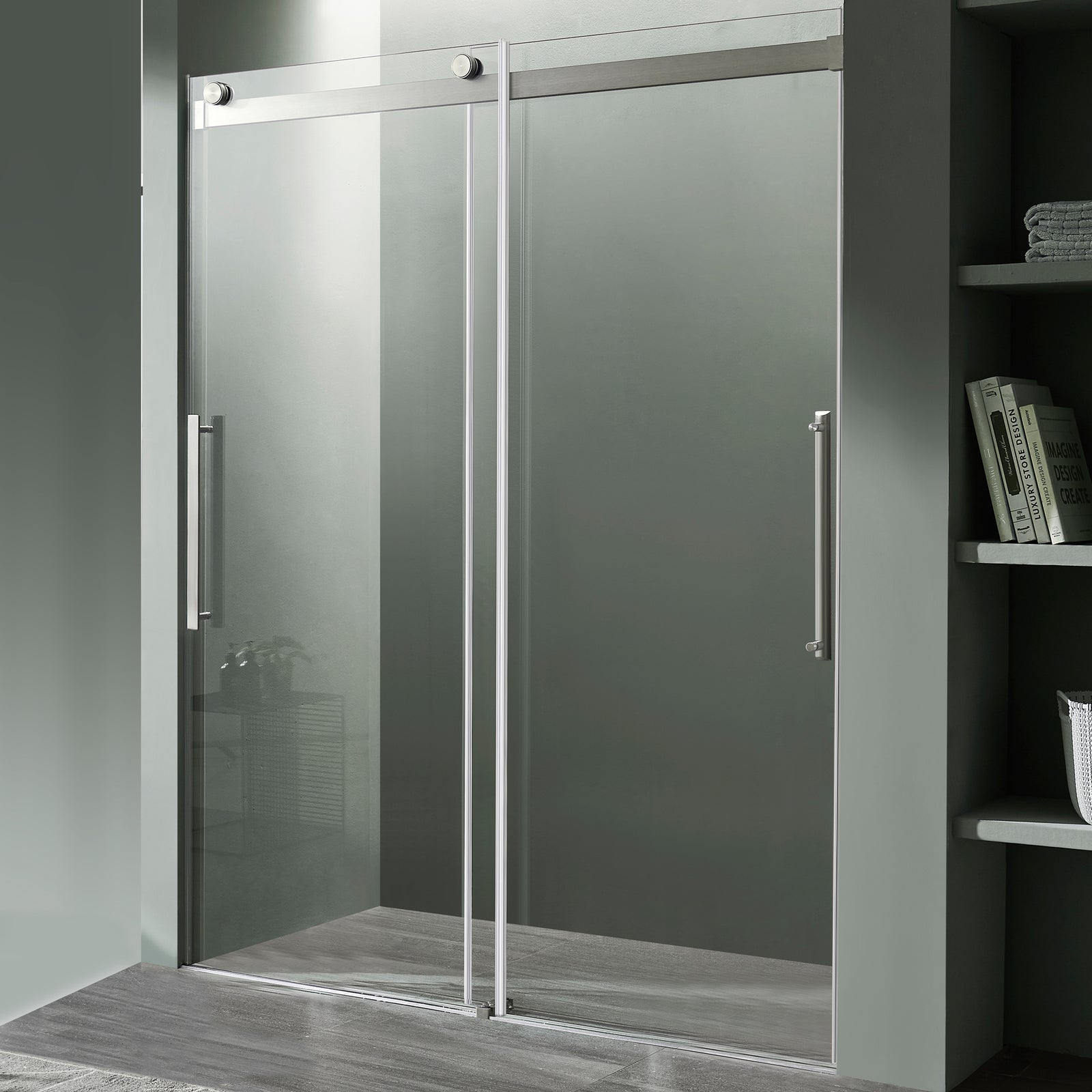 Anzzi Stellar Series 48 in. x 76 in. Frameless Sliding Shower Door with Handle SD-FRLS05901