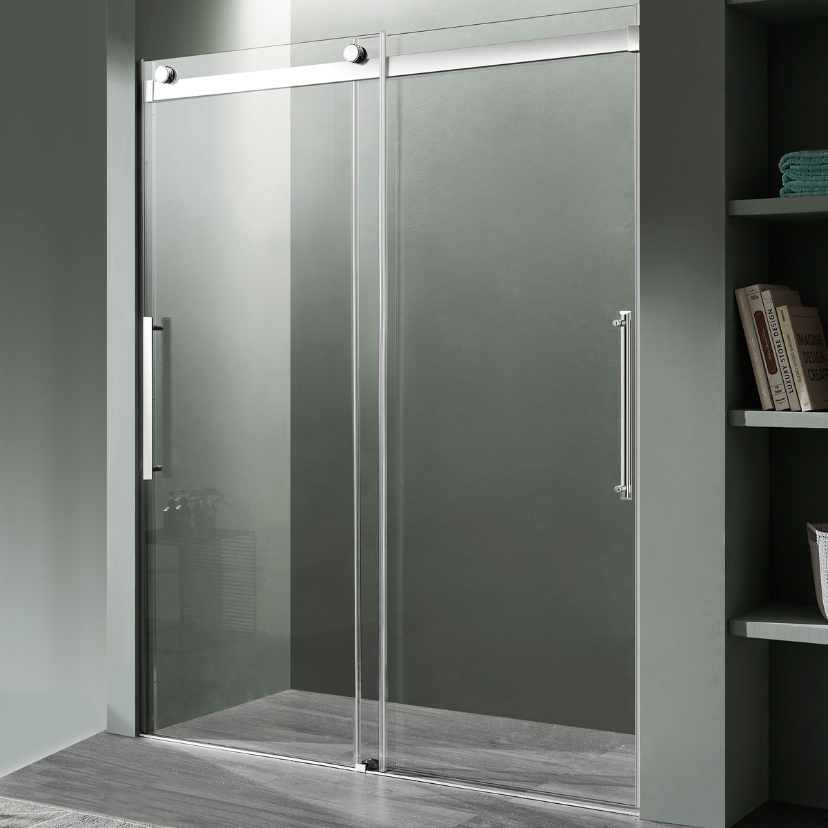 Anzzi Stellar Series 48 in. x 76 in. Frameless Sliding Shower Door with Handle SD-FRLS05901