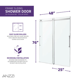 Anzzi Stellar Series 48 in. x 76 in. Frameless Sliding Shower Door with Handle SD-FRLS05901