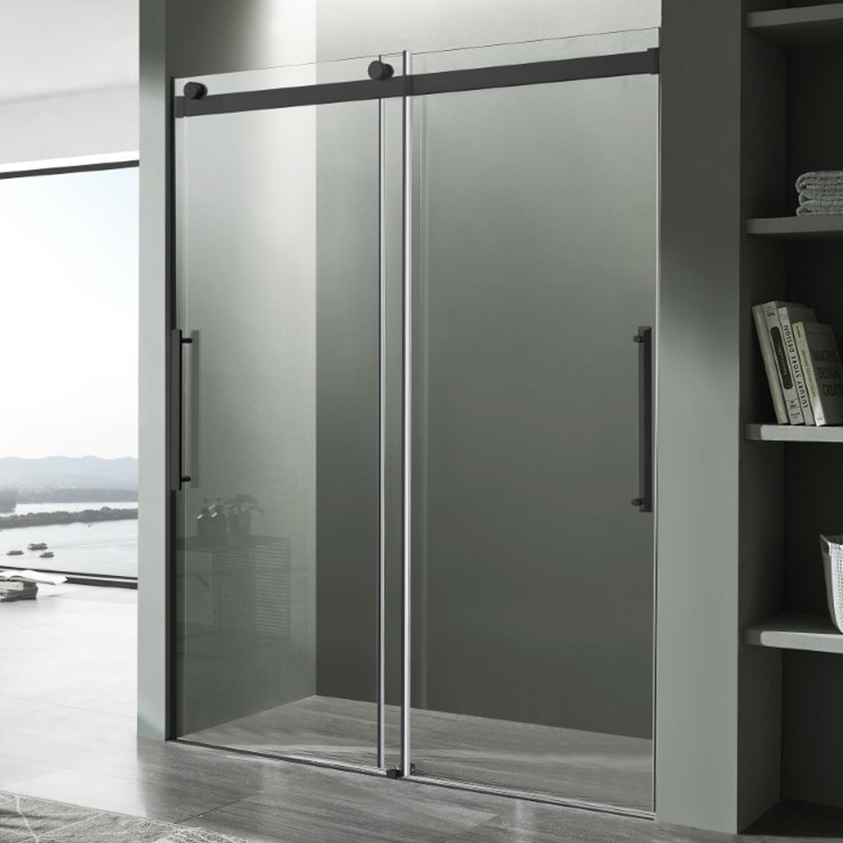Anzzi Stellar Series 60 in. x 76 in. Frameless Sliding Shower Door with Handle SD-FRLS05902