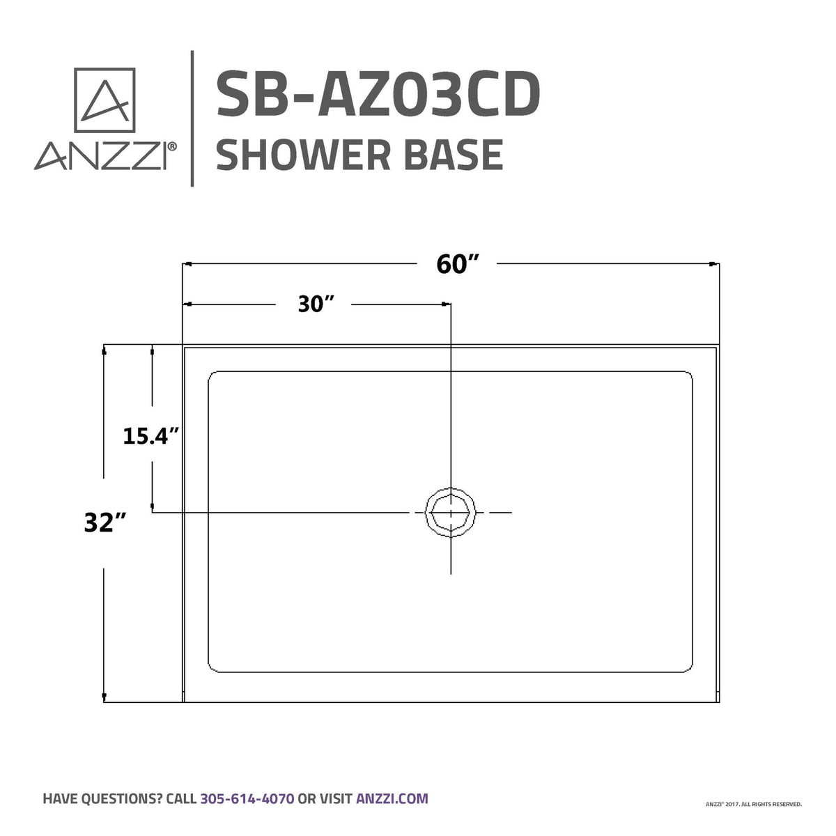 Anzzi Tier 32 x 60  in. Single Threshold Shower Base in White SB-AZ03CD