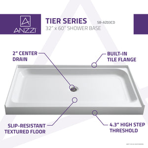 Anzzi Tier 32 x 60  in. Single Threshold Shower Base in White SB-AZ03CD