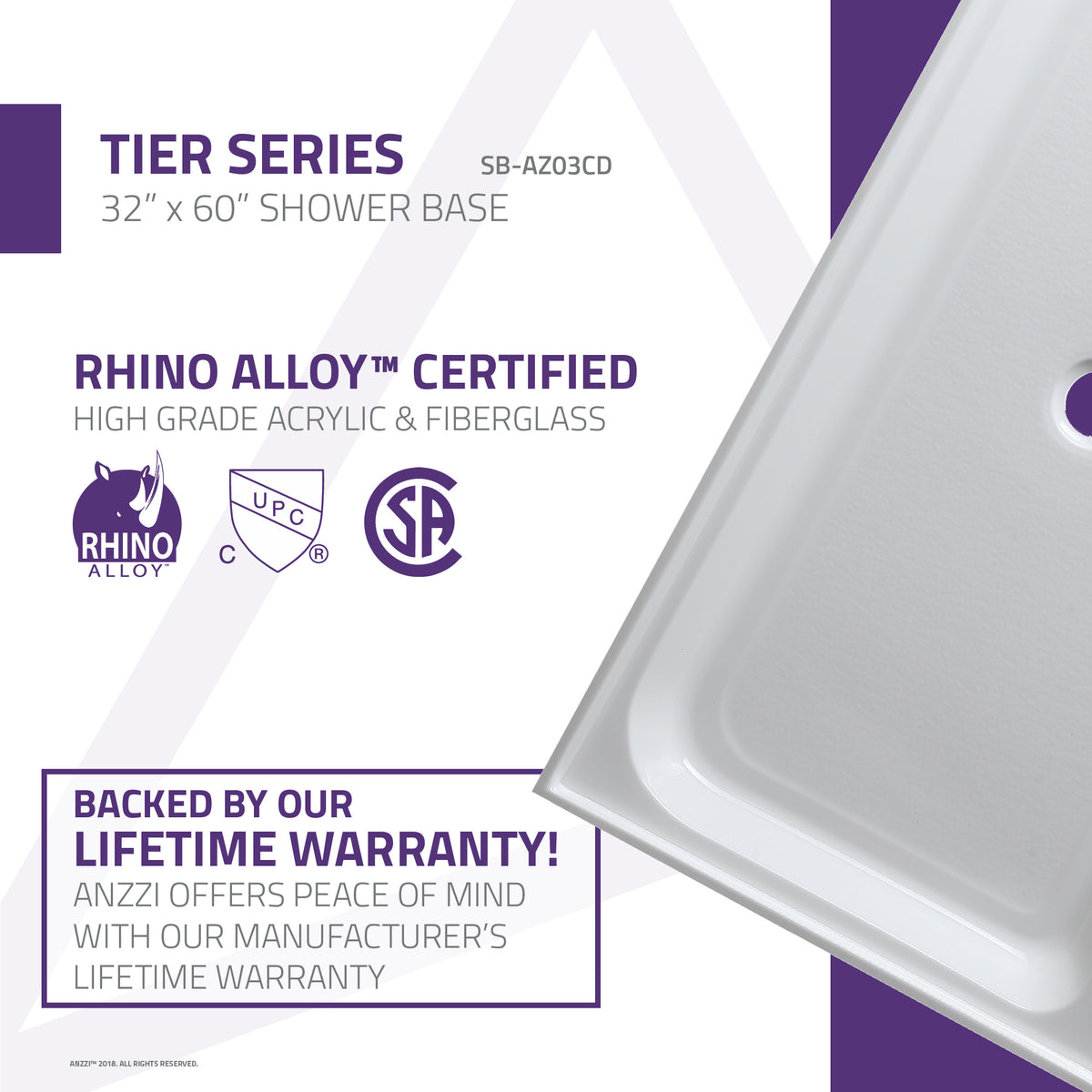 Anzzi Tier 32 x 60  in. Single Threshold Shower Base in White SB-AZ03CD