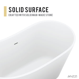 Anzzi Tuasavi 5.6 ft. Solid Surface Center Drain Freestanding Bathtub in Matte White FT-AZ8418