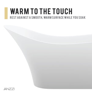 Anzzi Tuasavi 5.6 ft. Solid Surface Center Drain Freestanding Bathtub in Matte White FT-AZ8418