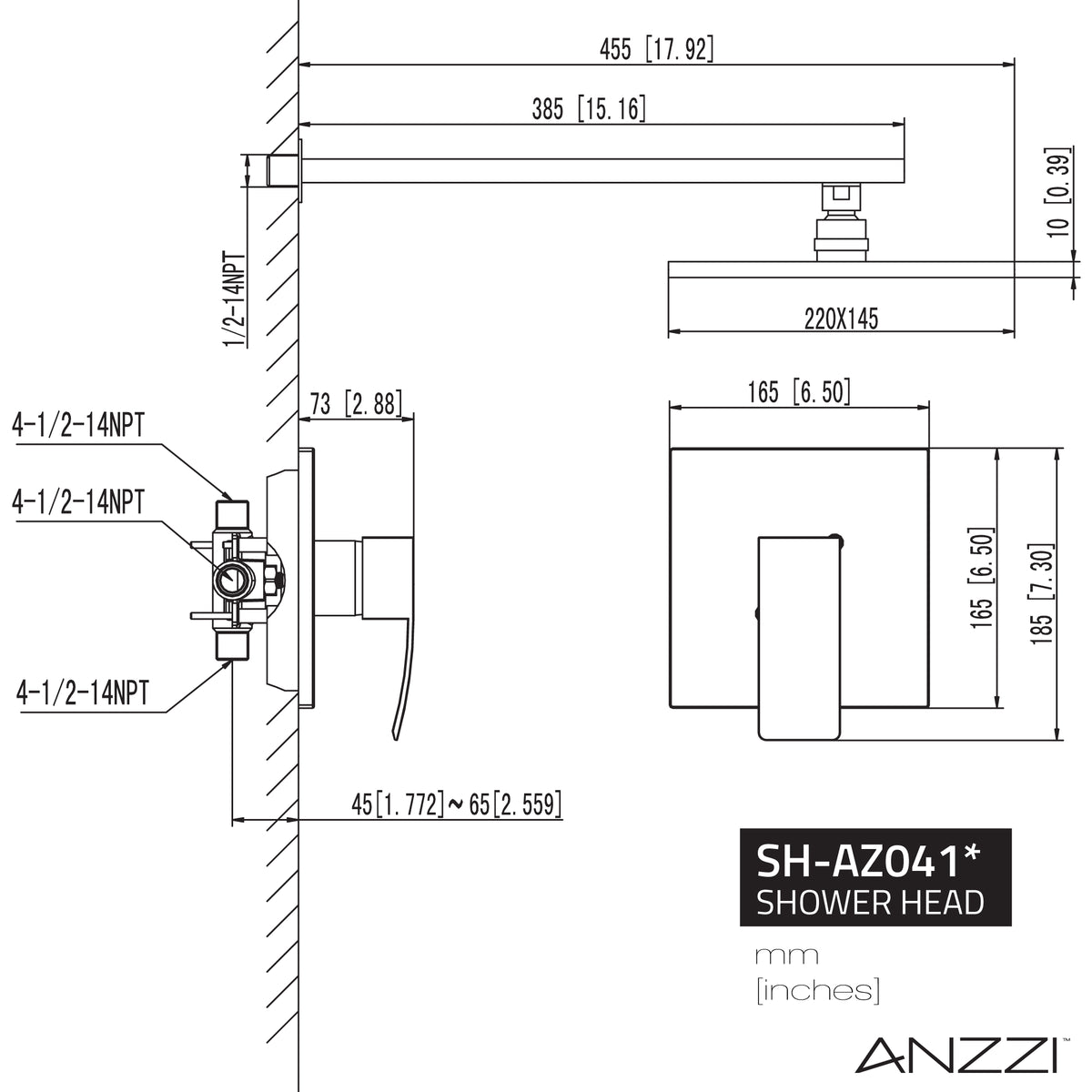 Anzzi Viace Series 1-Spray 12.55 in. Fixed Showerhead SH-AZ041