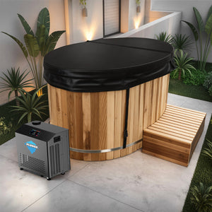 Anzzi 62 in. 2-Person 0-Jet Cedar Cold Plunge  Ice Bath Tub/Hot Tub with 3/4 HP Powerful Chiller and Heater in Natural Finish CP-C6242CDR08HP