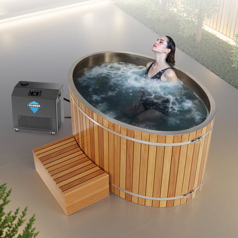 Anzzi 62 in. 2-Person 0-Jet Cedar Cold Plunge  Ice Bath Tub/Hot Tub with 3/4 HP Powerful Chiller and Heater in Natural Finish CP-C6242CDR08HP