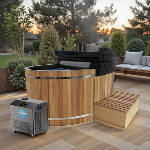 Anzzi 62 in. 2-Person 0-Jet Cedar Cold Plunge  Ice Bath Tub/Hot Tub with 1 HP Powerful Chiller and Heater in Natural Finish CP-C6242CDR1HP