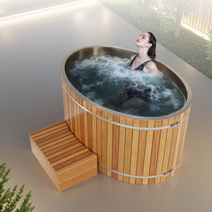Anzzi 62 in. 2-Person 0-Jet Cedar Cold Plunge Ice Bath/Hot Tub with 24 in. Depth and 169 Gal. Capacity in Natural Finish CP-C6242CDR