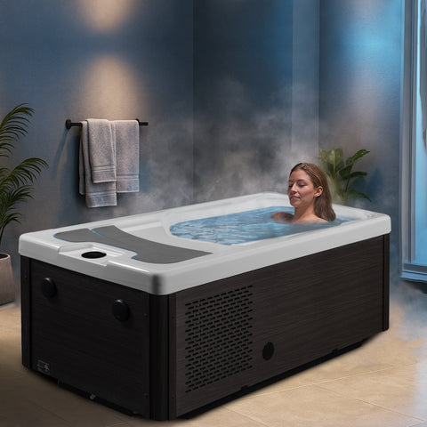 Anzzi 69 in. 1-Person 2-Jets All-in-One Cold Plunge and Hot Tub with Built-in Chiller, Lights, and WiFi in White CP-CH7939WH