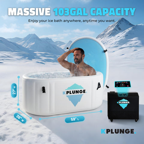 Anzzi Kodiak 1-Person Inflatable Cold Plunge Ice Bath Tub/Hot Tub with PVC Insulated Lid, 3/4 HP Chiller and Heater in Gray CP-IFTUB-08HP