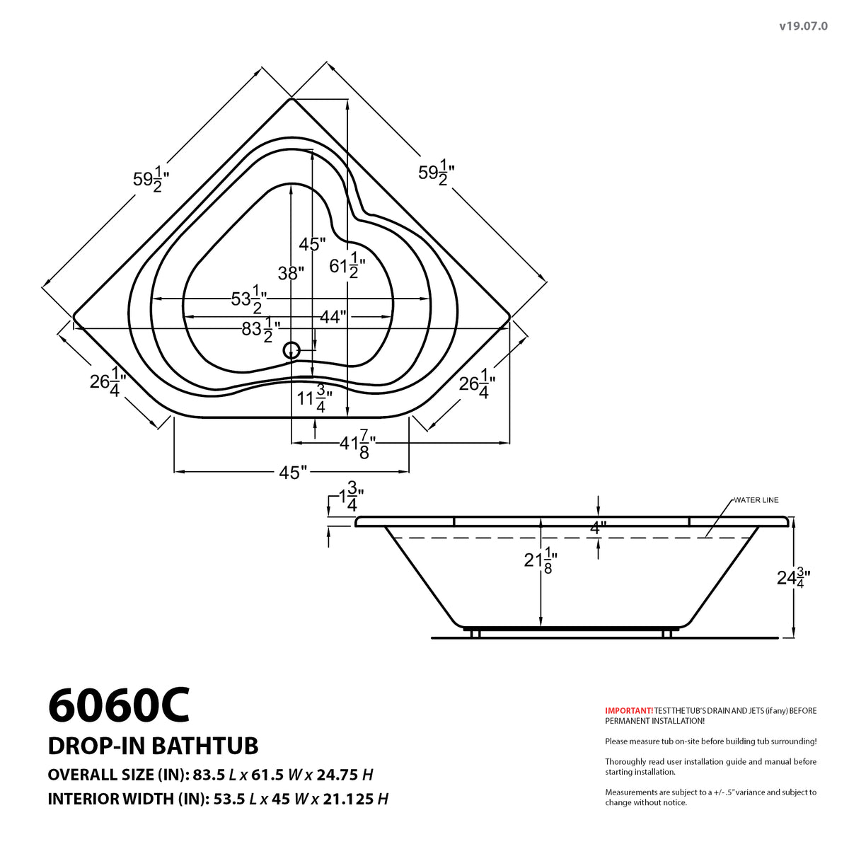 Atlantis Whirlpools Cascade 60 x 60 Corner Soaking Bathtub 6060CS