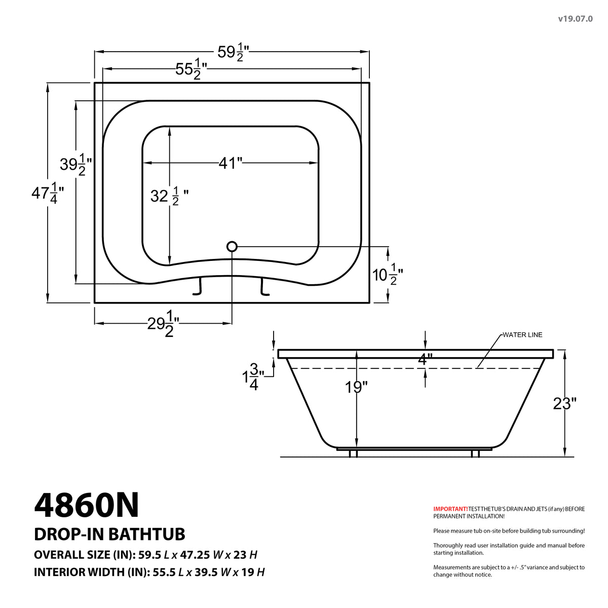 Atlantis Whirlpools Neptune 48 x 60 Rectangular Bathtub 4860N