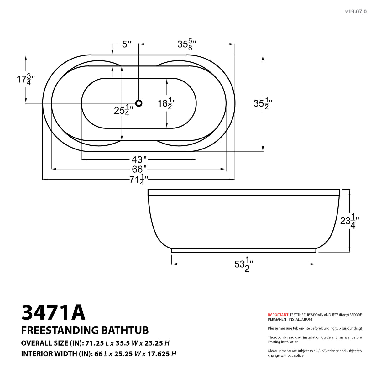 Atlantis Whirlpools Embrace 34 x 71 Oval Freestanding Bathtub 3471A