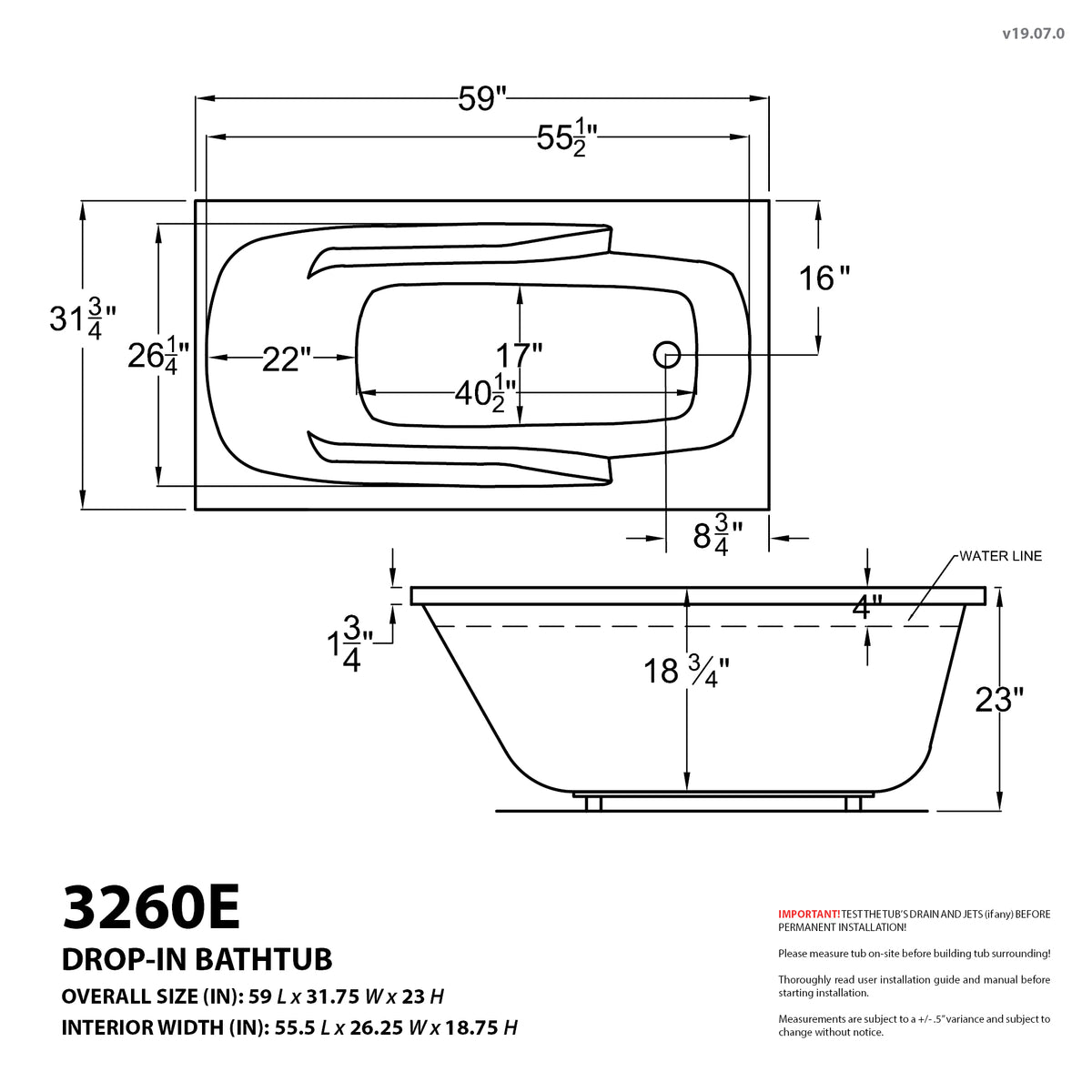 Atlantis Whirlpools Eros 32 x 59 Rectangular Bathtub 3260E