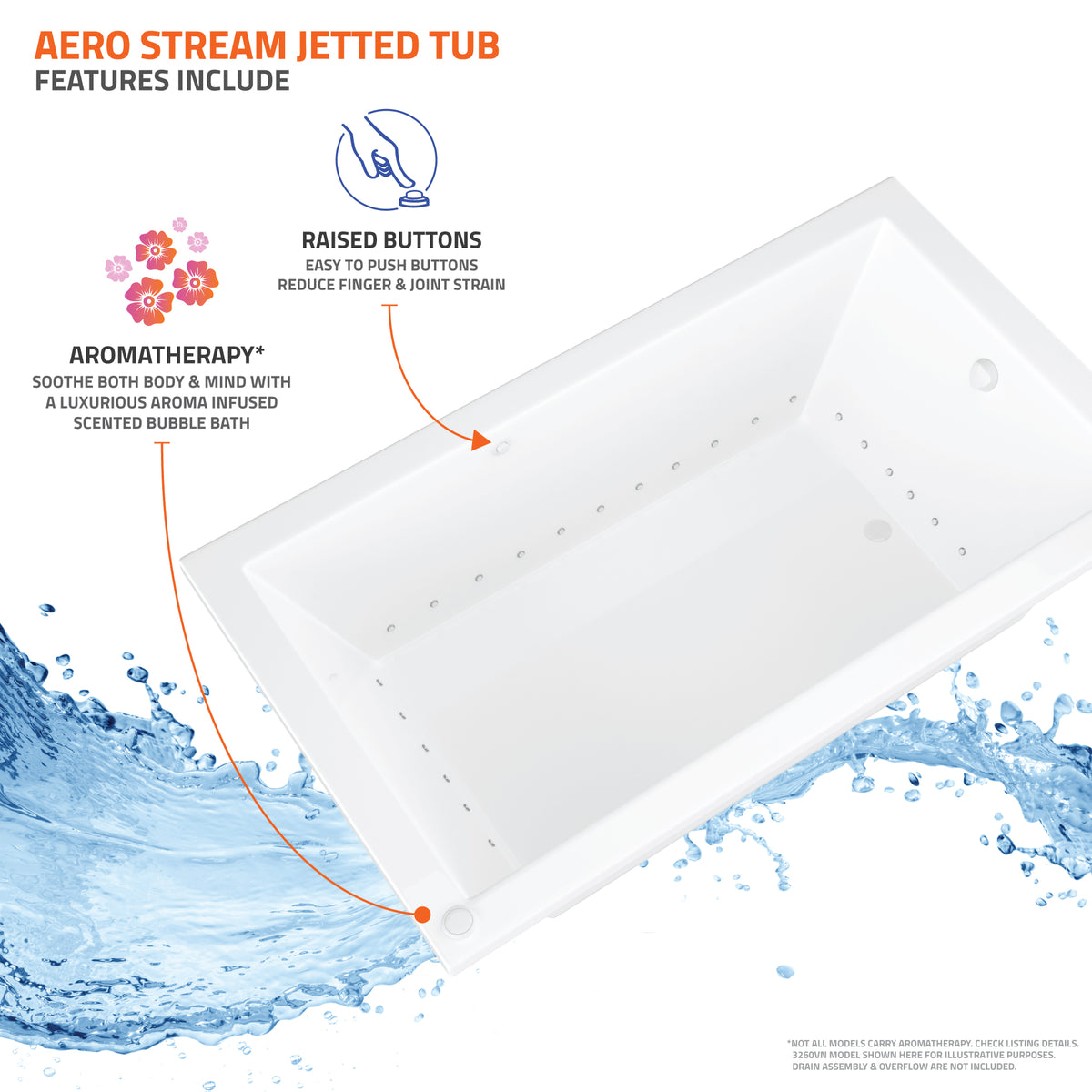 Atlantis Whirlpools Eros 36 x 72 Rectangular Bathtub 3672E