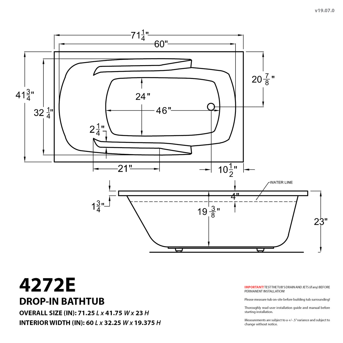 Atlantis Whirlpools Eros 42 x 72 Rectangular Bathtub 4272E