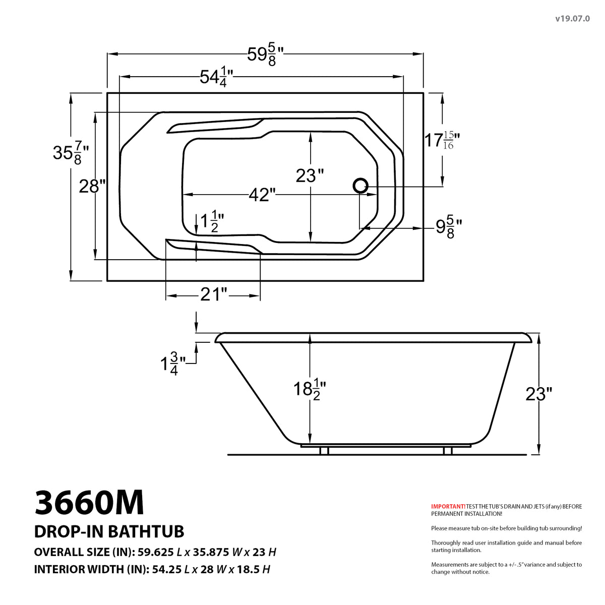 Atlantis Whirlpools Mirage 36 x 60 Rectangular Bathtub 3660M