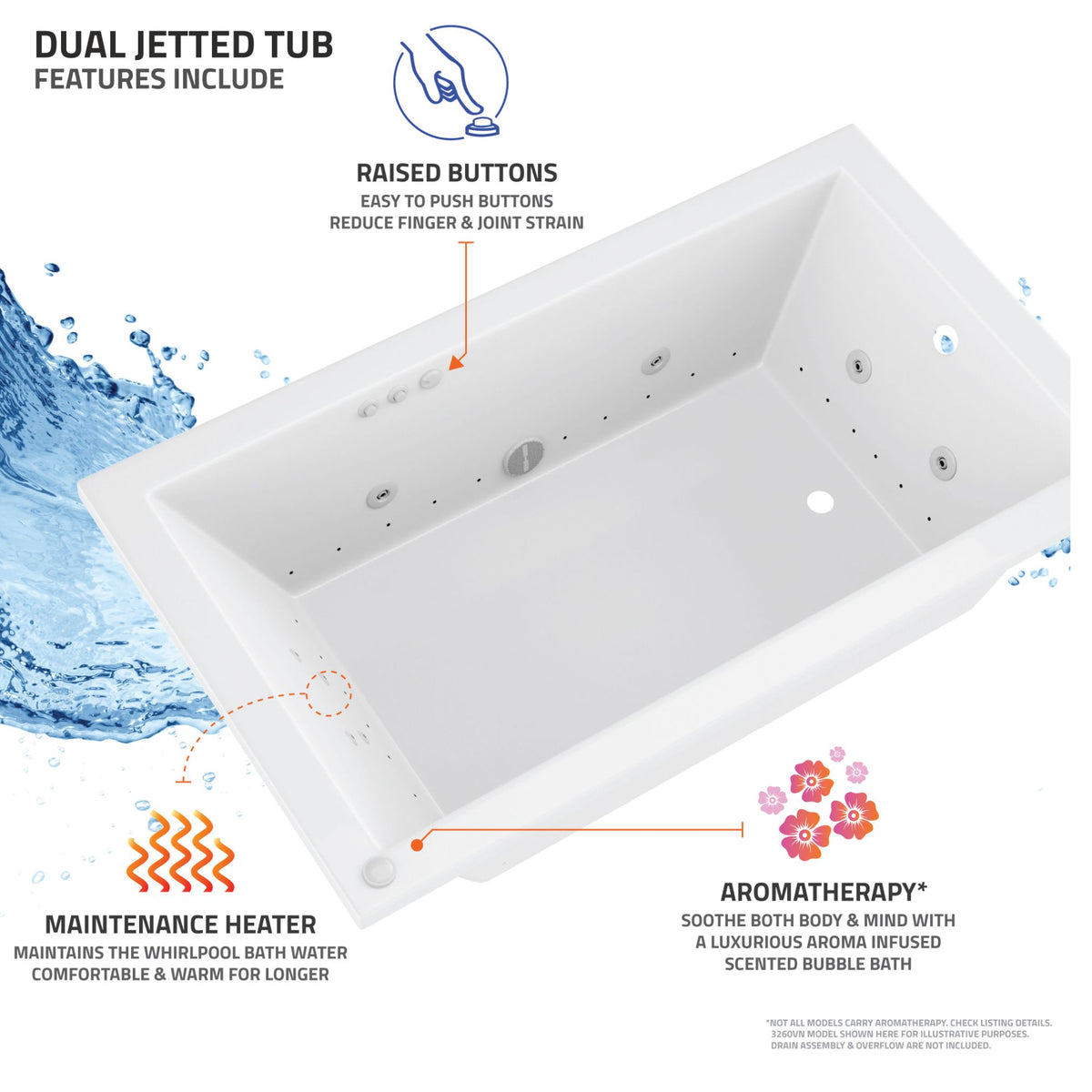 Atlantis Whirlpools Mirage 36 x 60 Rectangular Bathtub 3660M