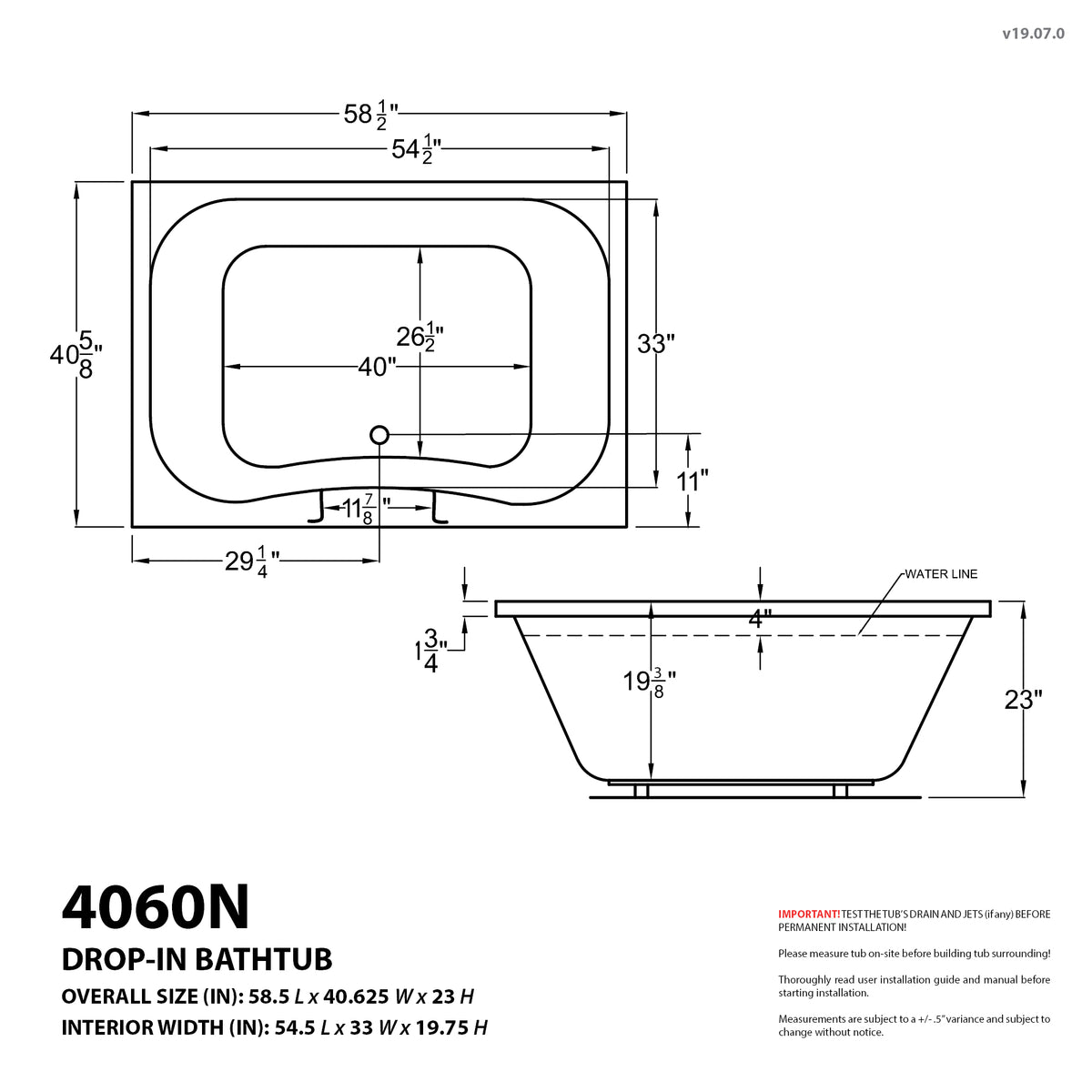 Atlantis Whirlpools Neptune 40 x 60 Rectangular Bathtub 4060N