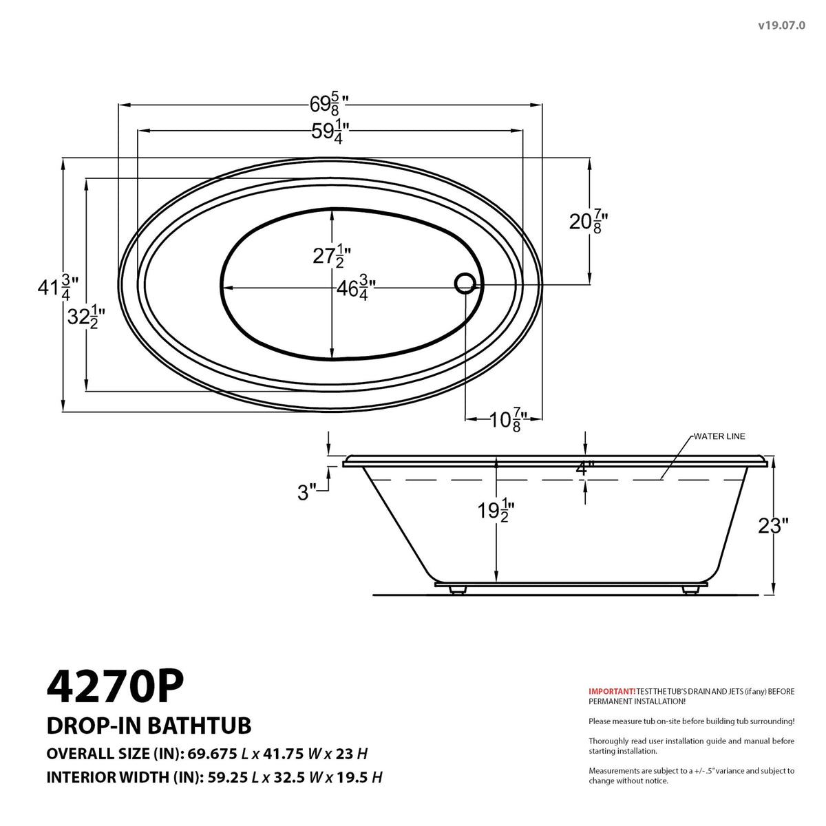 Atlantis Whirlpools Petite 42 x 70 Oval Bathtub 4270P