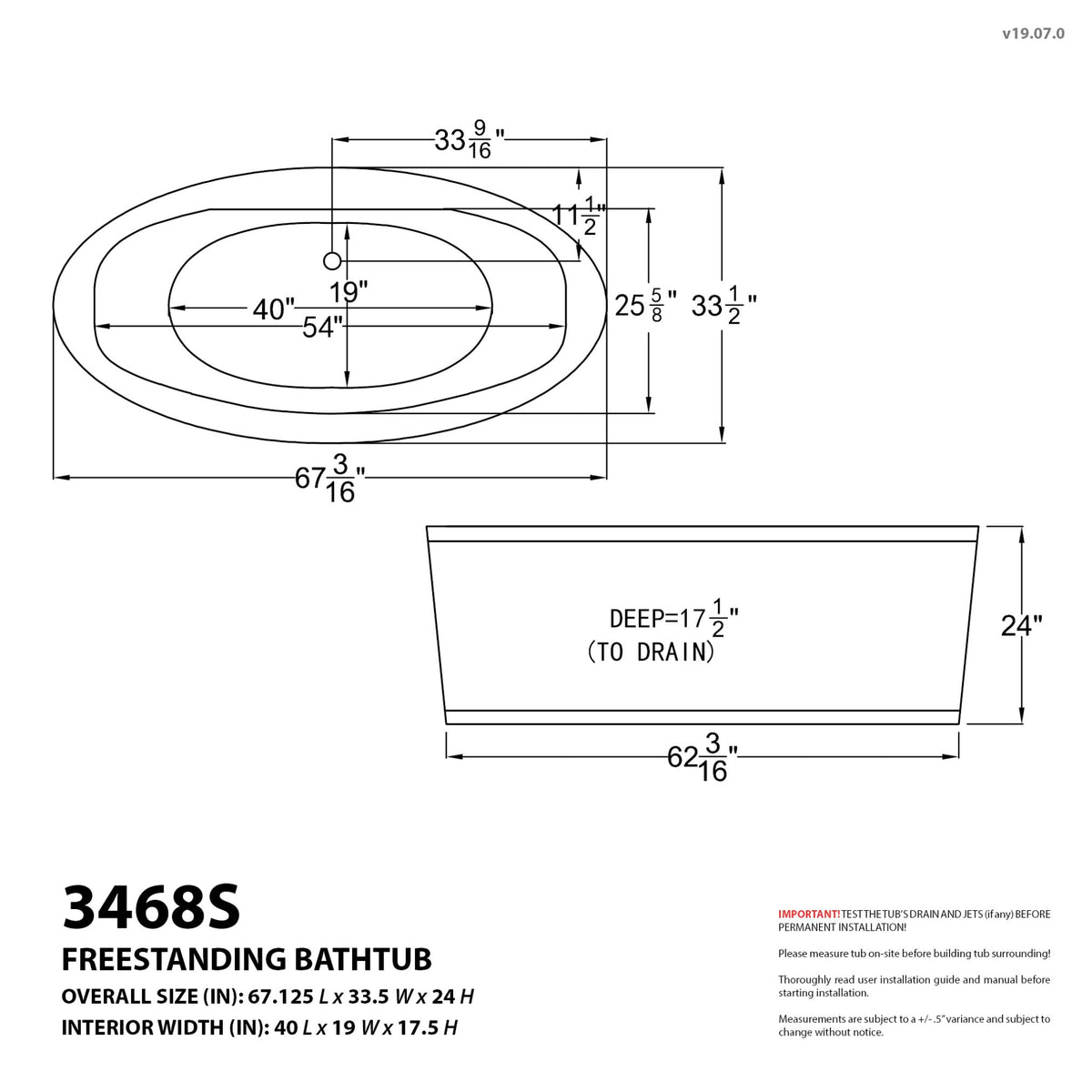 Atlantis Whirlpools Suisse 34 x 68 Oval Freestanding Bathtub 3468S